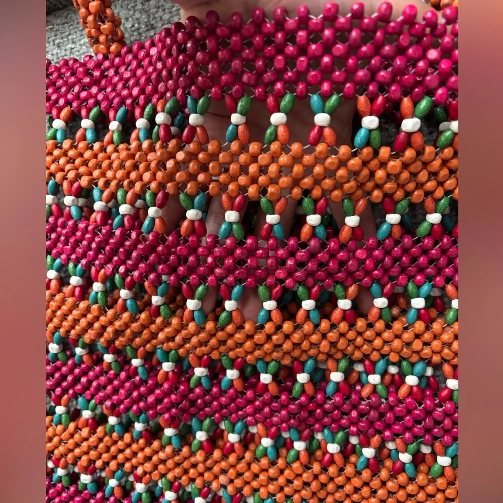 BNWT Colourful Wooden Bead Bag by Antik Kraft - Picture 7 of 11